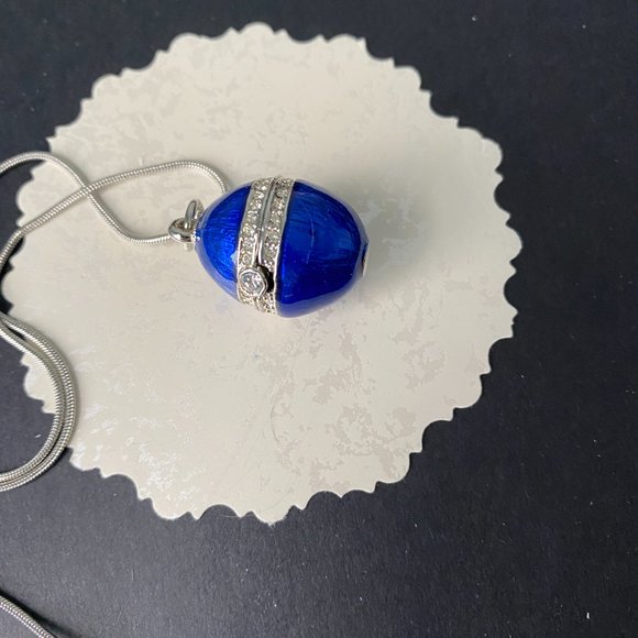 Vintage Blue Enamel and Rhinestone Egg Pendant - Picture 2 of 4
